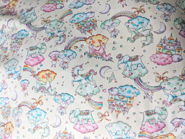 Rainbow Fabric, 100% Cotton, Unicorns And Castles Fabric